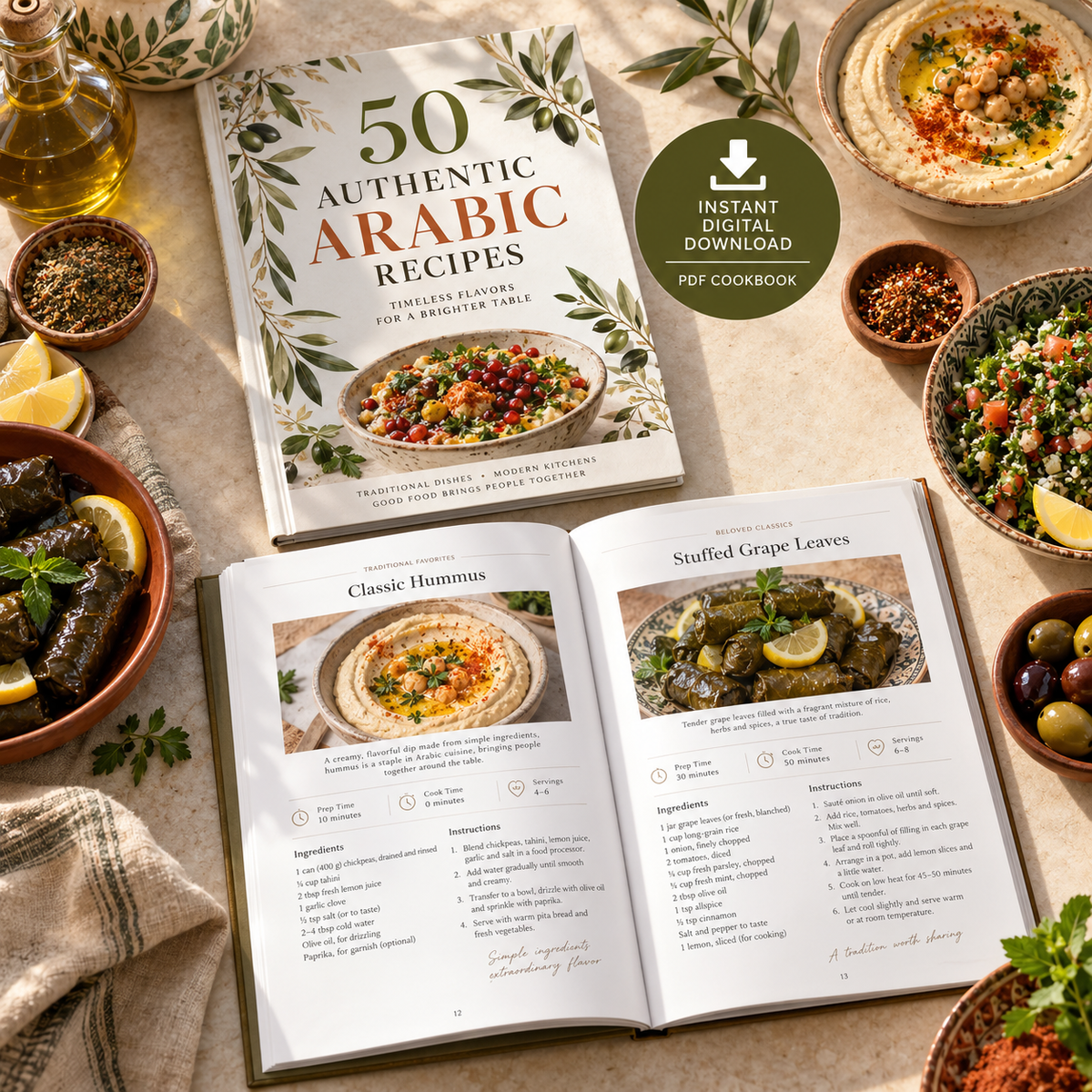 Arabic cookbook with authentic dishes and instant digital download