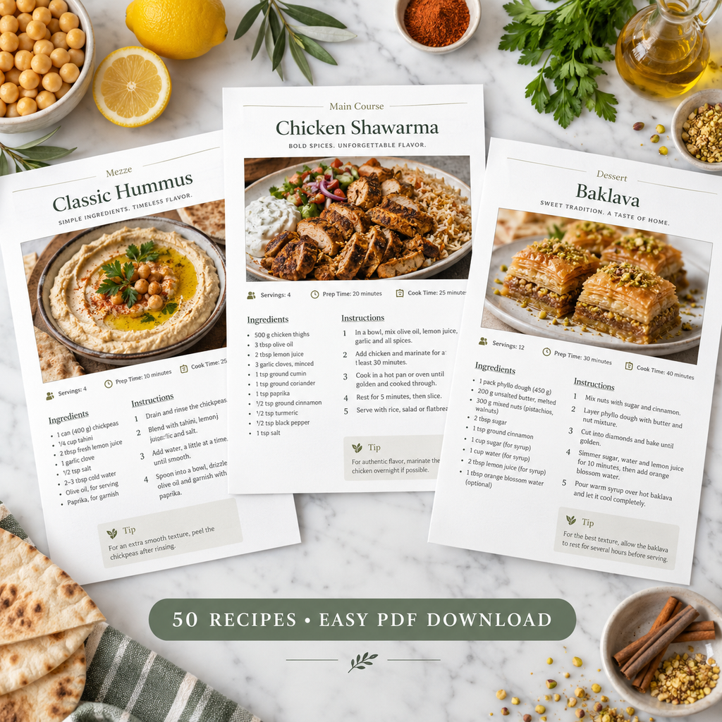 Arabic cookbook printable recipe page preview