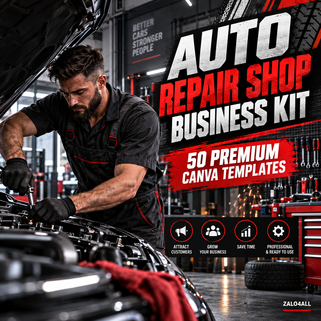 Auto Repair Shop Business Kit - 50 Premium Canva Templates cover