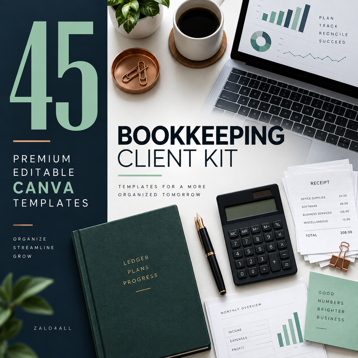 Bookkeeping Client Kit - 45 Premium Editable Canva Templates cover