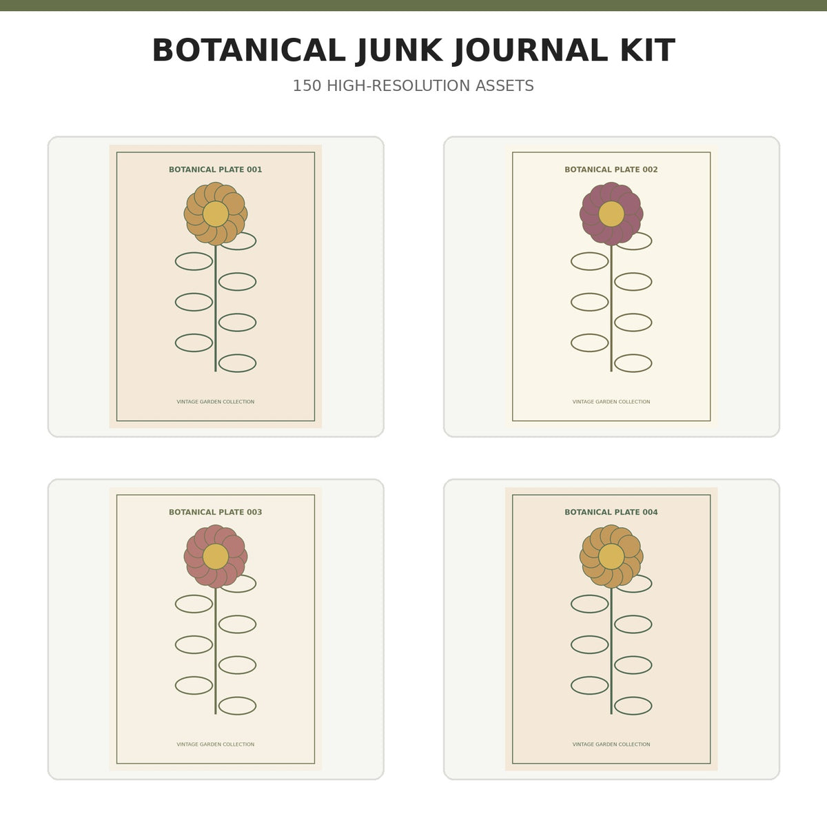 Vintage Botanical Junk Journal Mega Kit | 150 Printable Assets content preview 1