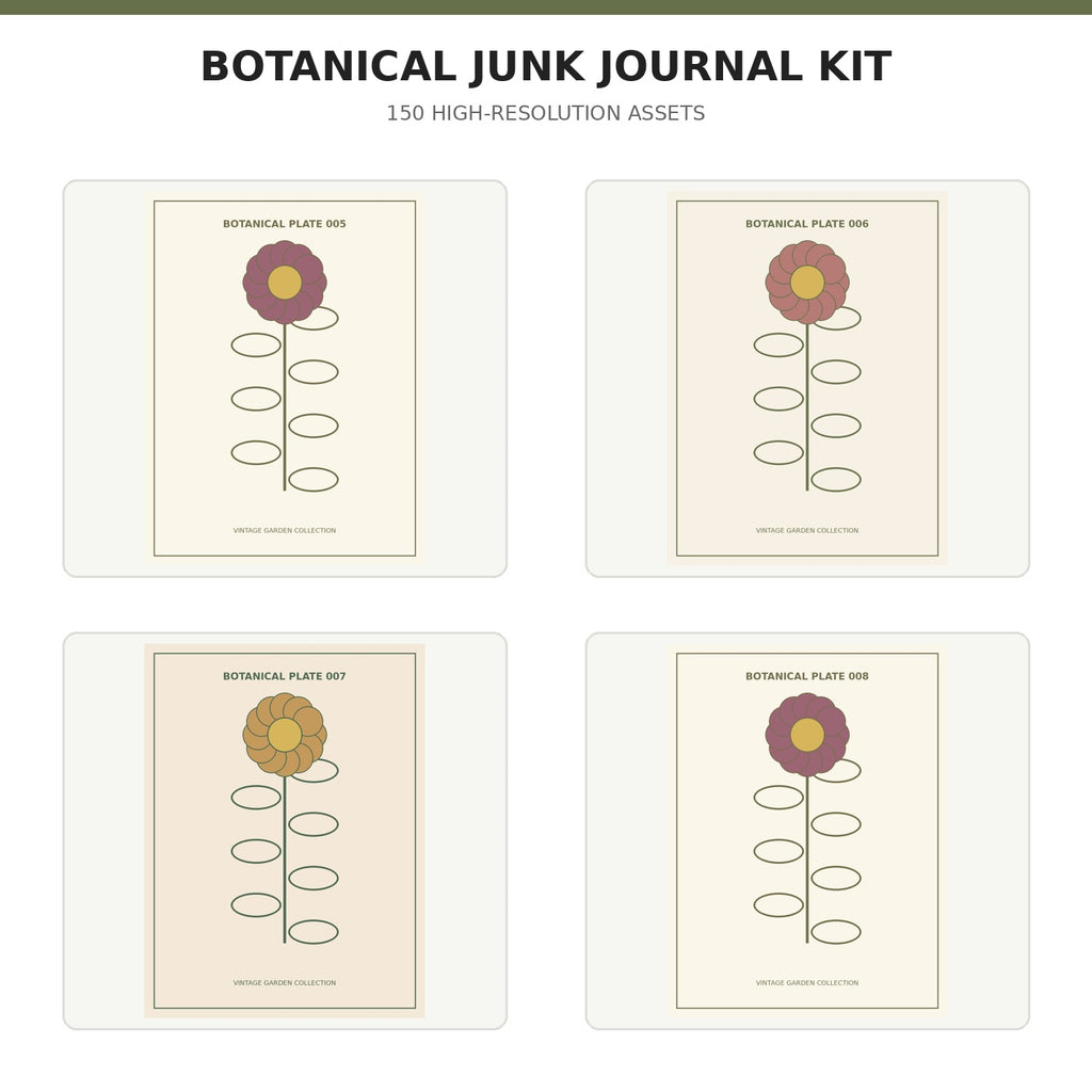 Vintage Botanical Junk Journal Mega Kit | 150 Printable Assets content preview 2