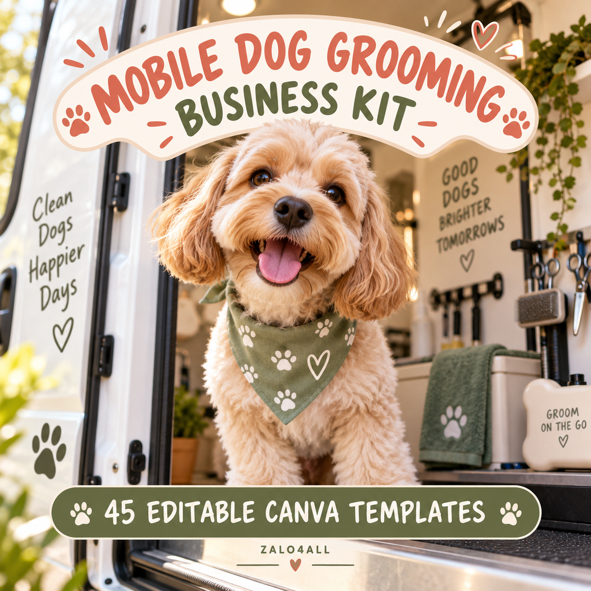 Mobile Dog Grooming Business Kit - 45 Editable Canva Templates cover