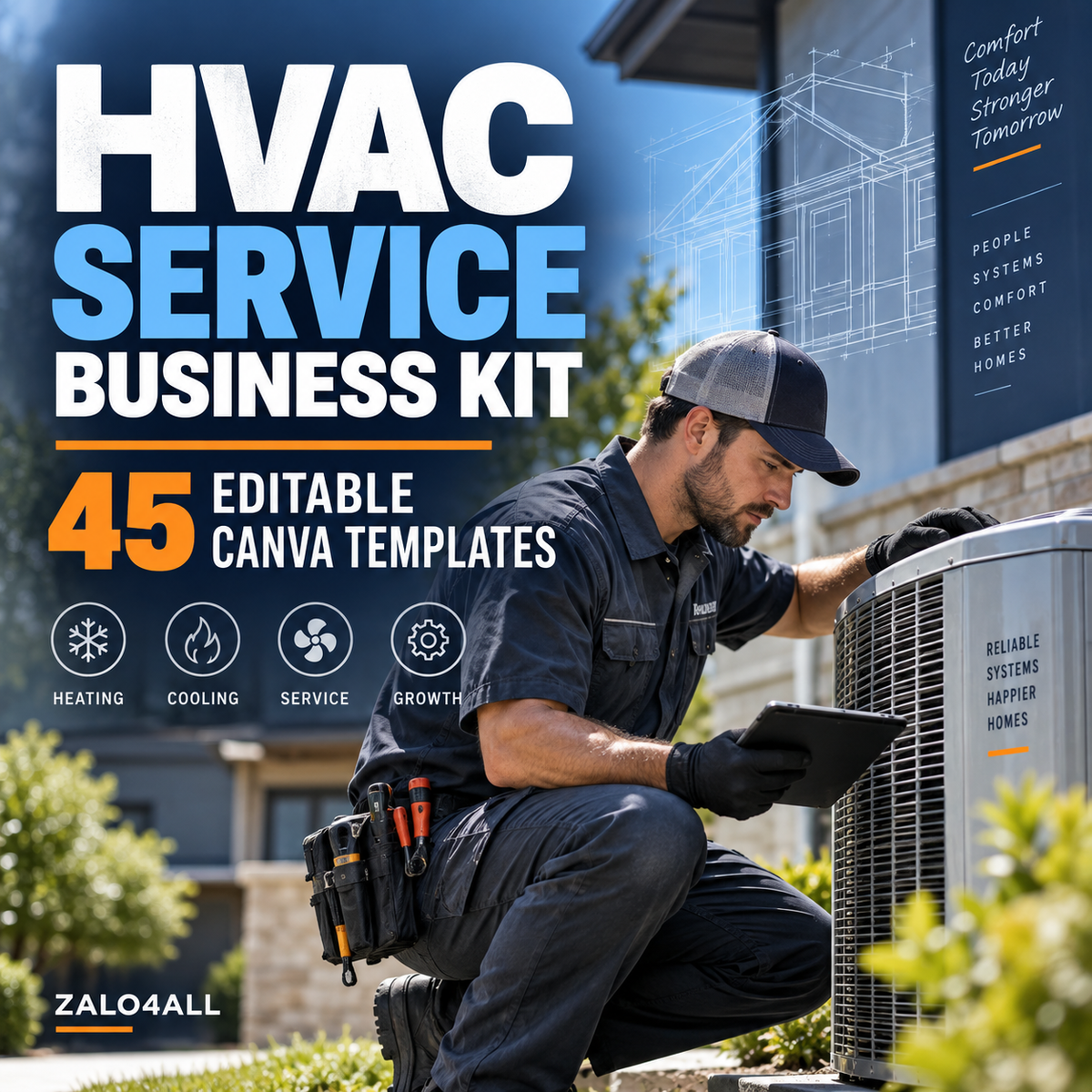 HVAC Service Business Kit - 45 Editable Canva Templates cover
