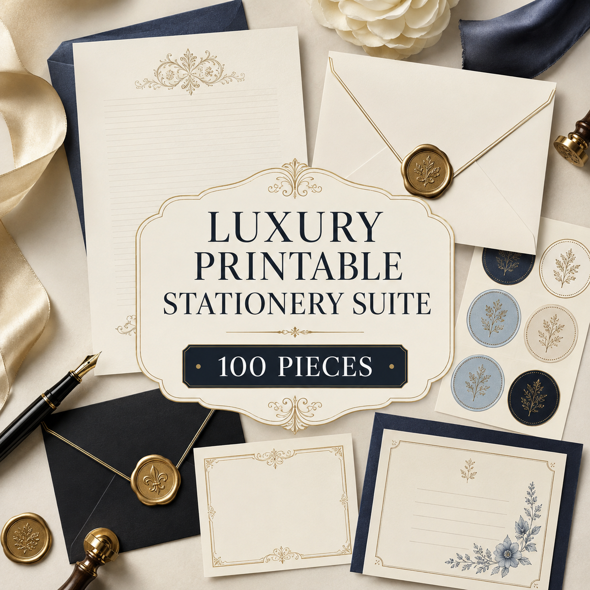 Luxury Printable Stationery Suite | 100 Coordinated Pieces premium cover