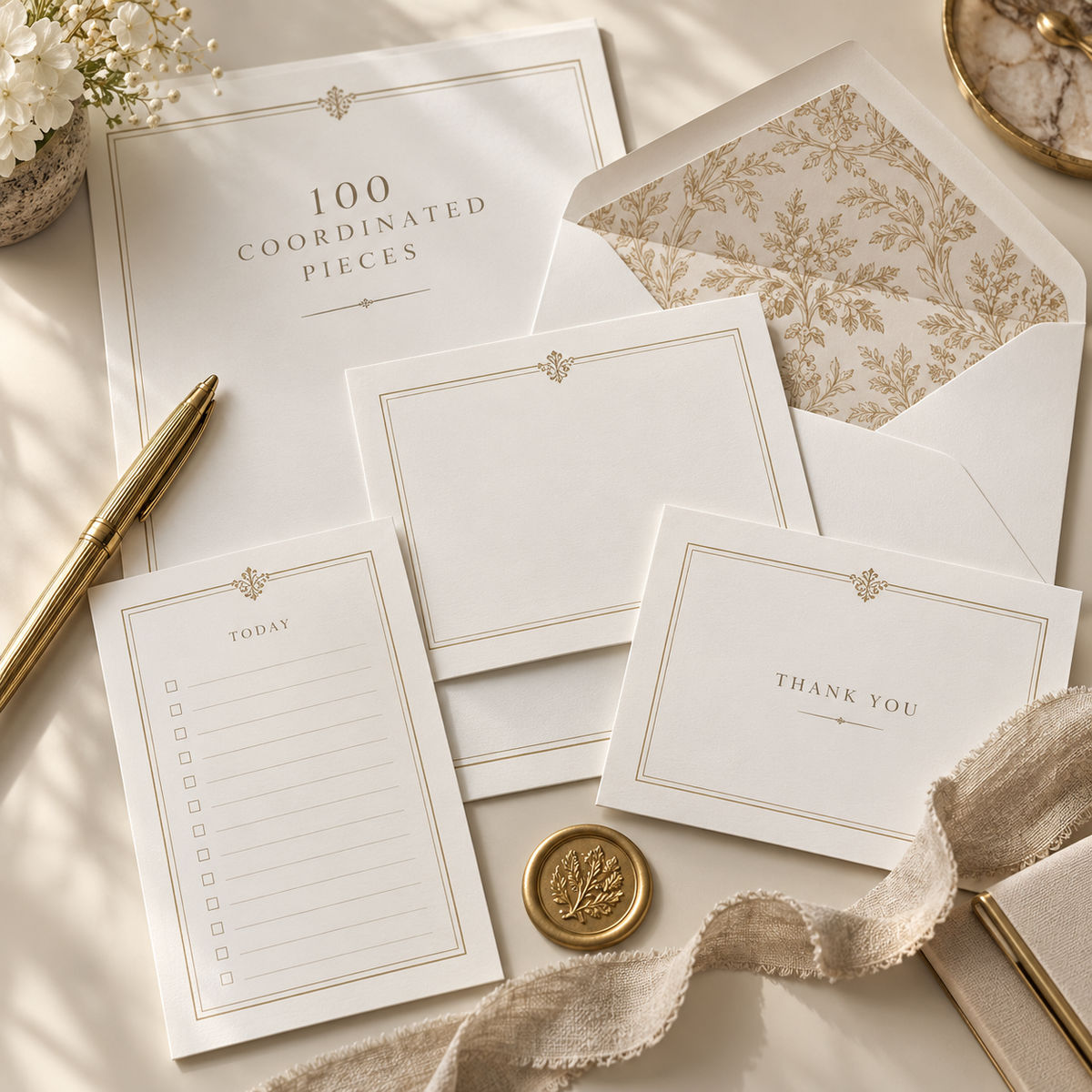 Luxury printable stationery suite with coordinated pieces