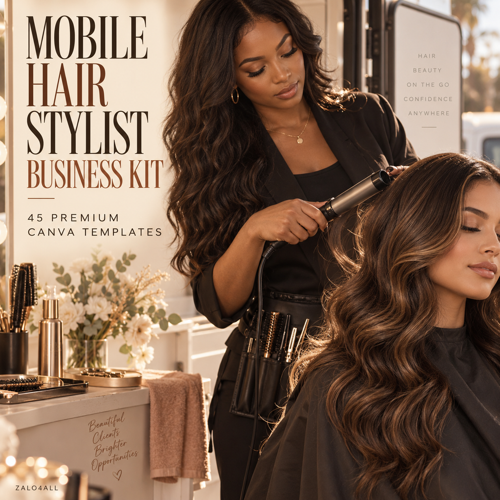 Mobile Hair Stylist Business Kit - 45 Premium Canva Templates cover