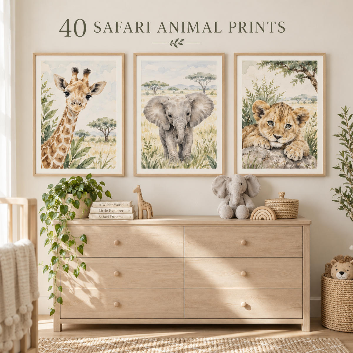 Safari animal nursery wall art print collection