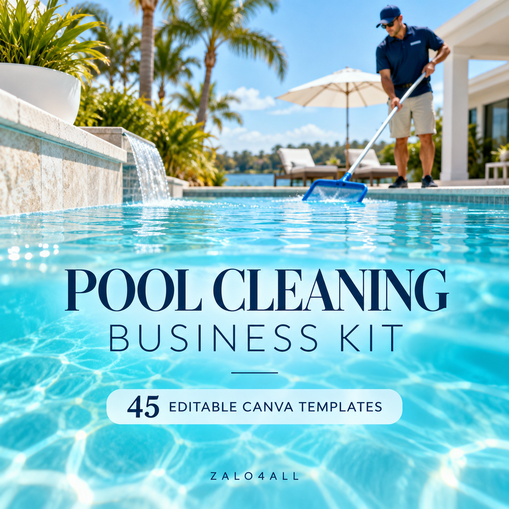 Pool Cleaning Business Kit - 45 Editable Canva Templates cover
