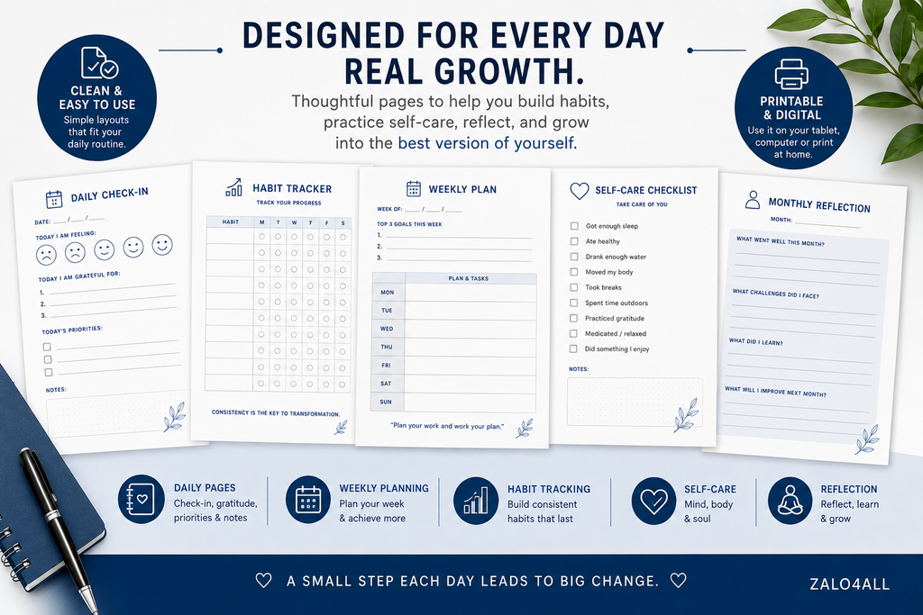 30 Day Self Care Journal Printable - Personal Growth Journal - Habit Tracker & Reflection Workbook - Instant Download PDF - digital product preview 3