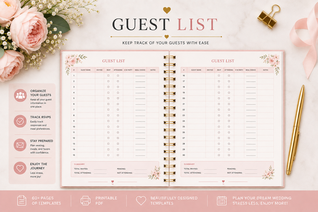 Wedding Planner Printable PDF - Wedding Planning Checklist - Bride Organizer - Budget, Guest List & Timeline - digital product preview 4