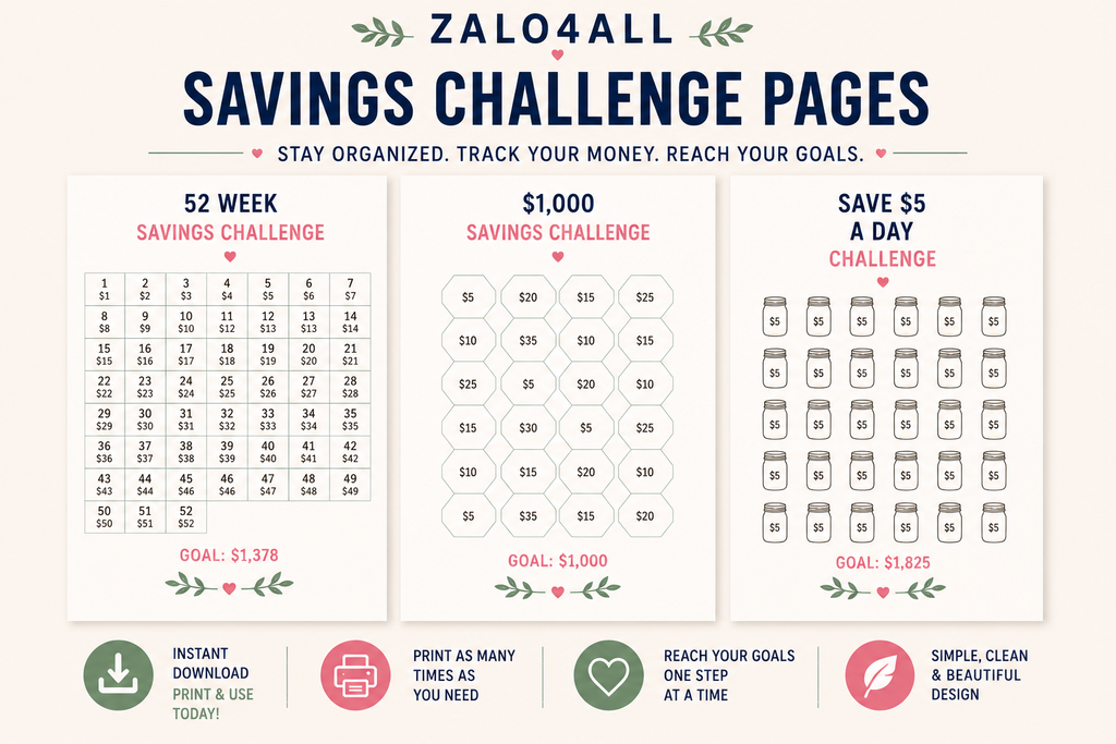 Savings Challenge & Budget Tracker Printable - 8 Page Budget Planner - Savings Tracker - Instant Download PDF - digital product preview 2
