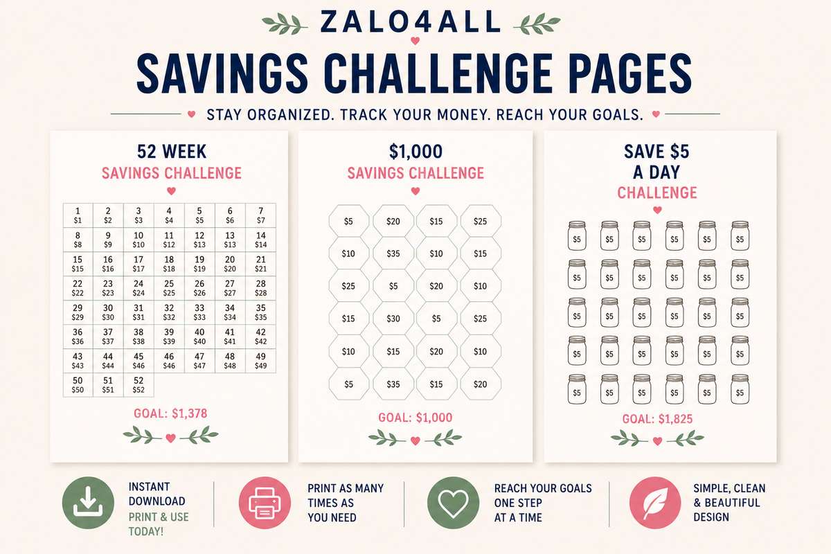 Savings Challenge & Budget Tracker Printable - 8 Page Budget Planner - Savings Tracker - Instant Download PDF - digital product preview 2