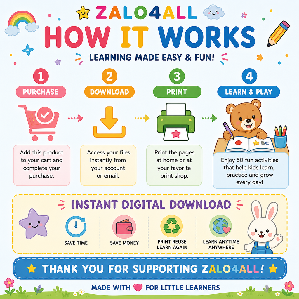 50-Page Preschool Activity Book Printable: Tracing & Matching for Ages 3-6 (PDF Download) - digital product preview 4