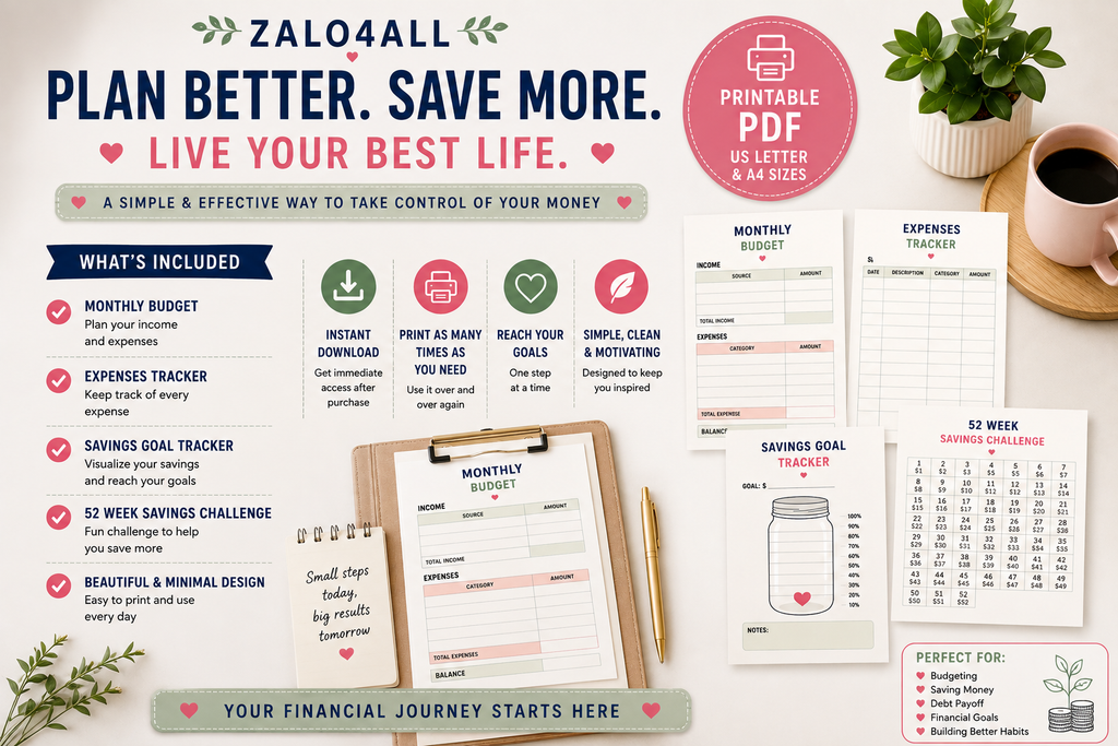 Savings Challenge & Budget Tracker Printable - 8 Page Budget Planner - Savings Tracker - Instant Download PDF - digital product preview 5