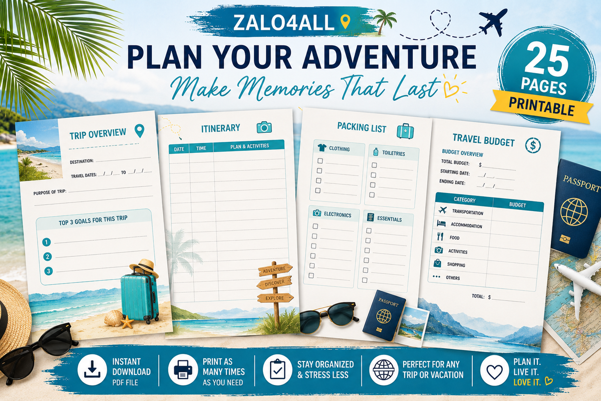 Travel Planner Printable 25 Page Vacation Planner Trip Itinerary Packing List Travel Budget PDF - digital product preview 2