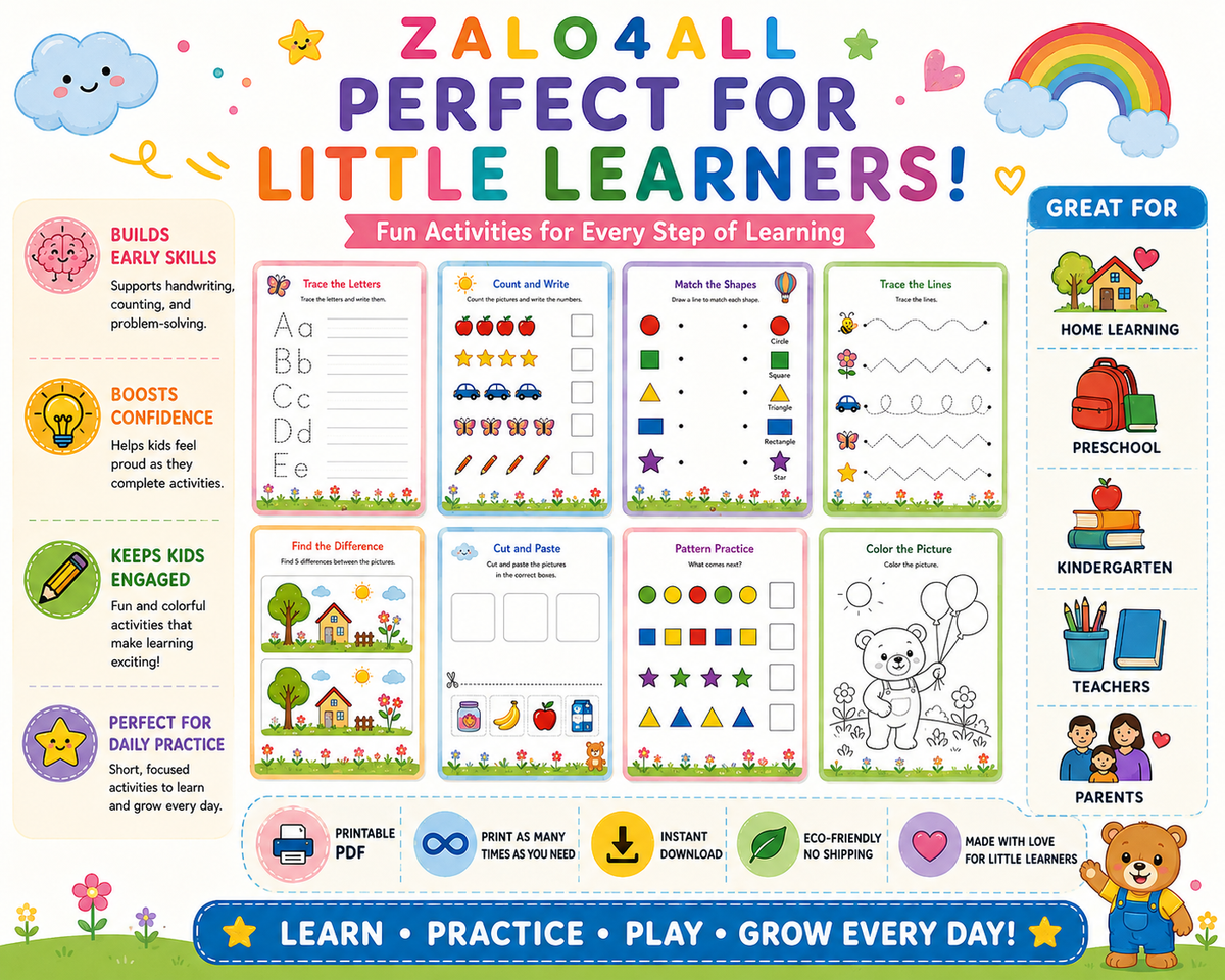 50-Page Preschool Activity Book Printable: Tracing & Matching for Ages 3-6 (PDF Download) - digital product preview 3