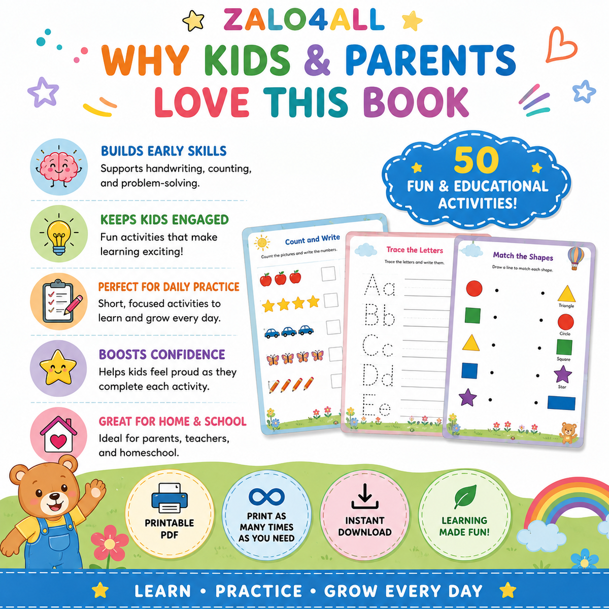 50-Page Preschool Activity Book Printable: Tracing & Matching for Ages 3-6 (PDF Download) - digital product preview 6