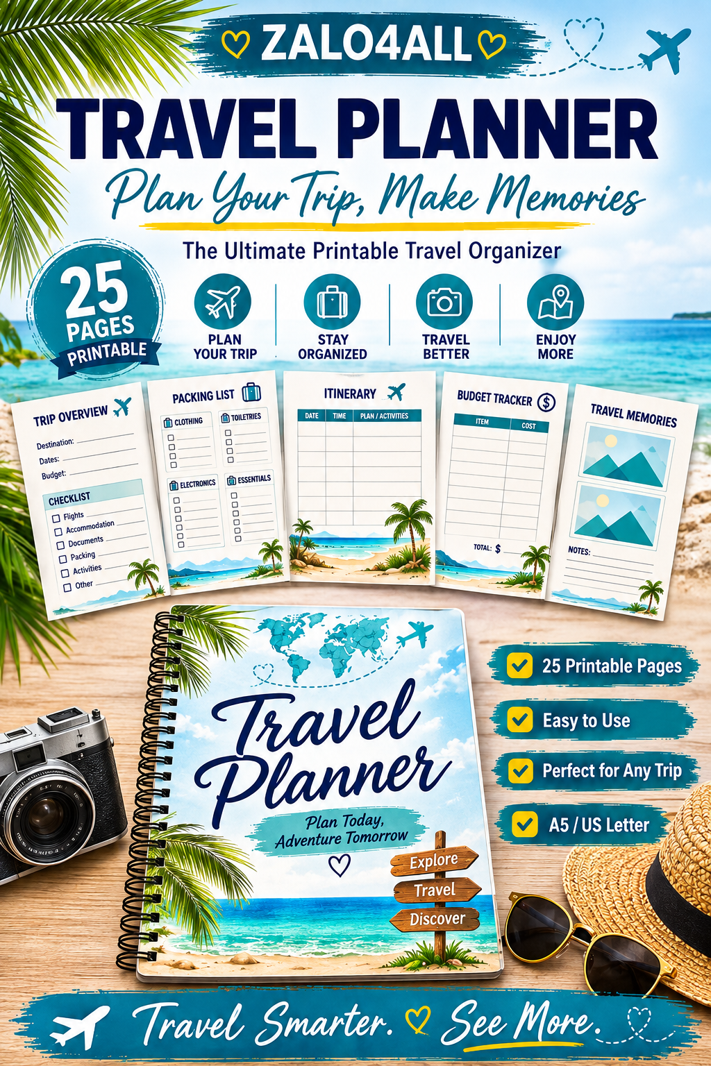 Travel Planner Printable 25 Page Vacation Planner Trip Itinerary Packing List Travel Budget PDF - digital product preview 5