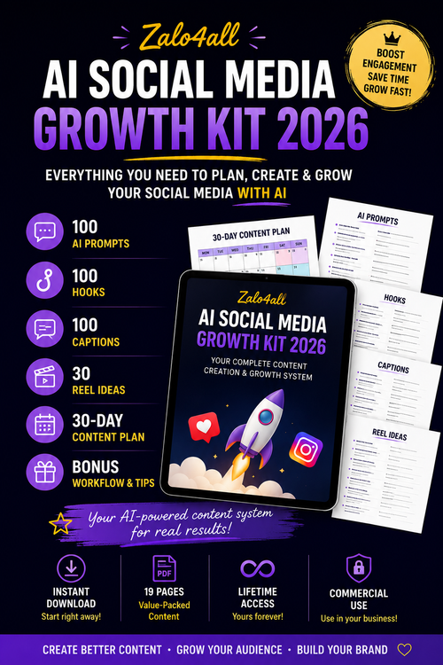 AI Social Media Growth Kit 2026 - 100 ChatGPT Prompts, Hooks & Captions - 30 Day Content Plan PDF - digital product preview 1