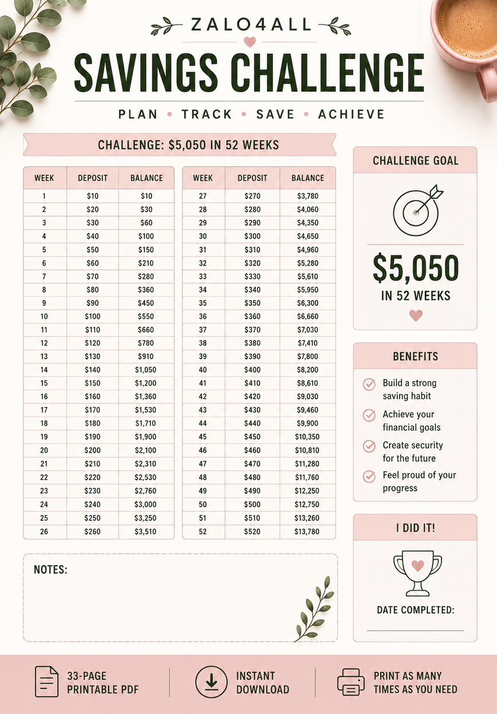 Budget Planner Printable PDF - Monthly Budget, Savings, Debt & Financial Goal Tracker - 33 Page Finance Planner - digital product preview 7