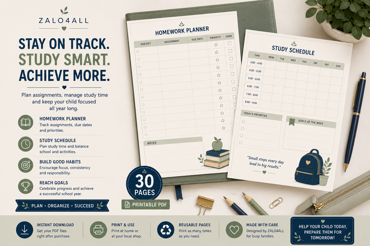 Back to School Family Organizer Printable 30 Page School Planner PDF - digital product preview 8