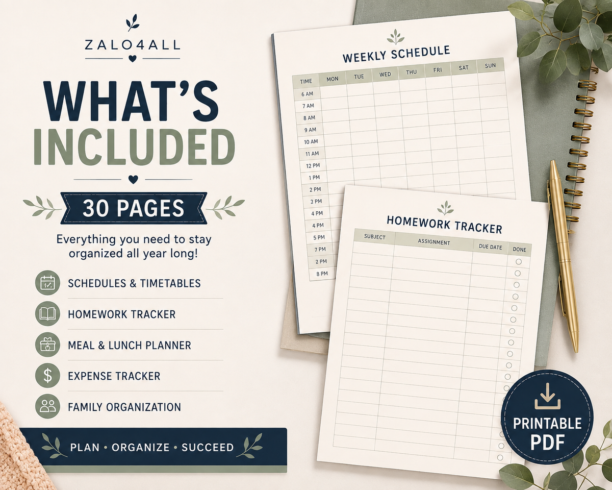 Back to School Family Organizer Printable 30 Page School Planner PDF - digital product preview 2