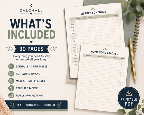 Back to School Family Organizer Printable 30 Page School Planner PDF - digital product preview 2