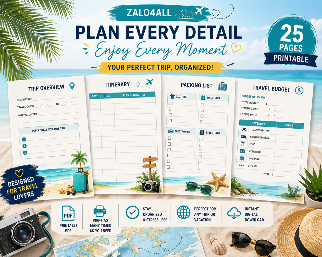 Travel Planner Printable 25 Page Vacation Planner Trip Itinerary Packing List Travel Budget PDF - digital product preview 3