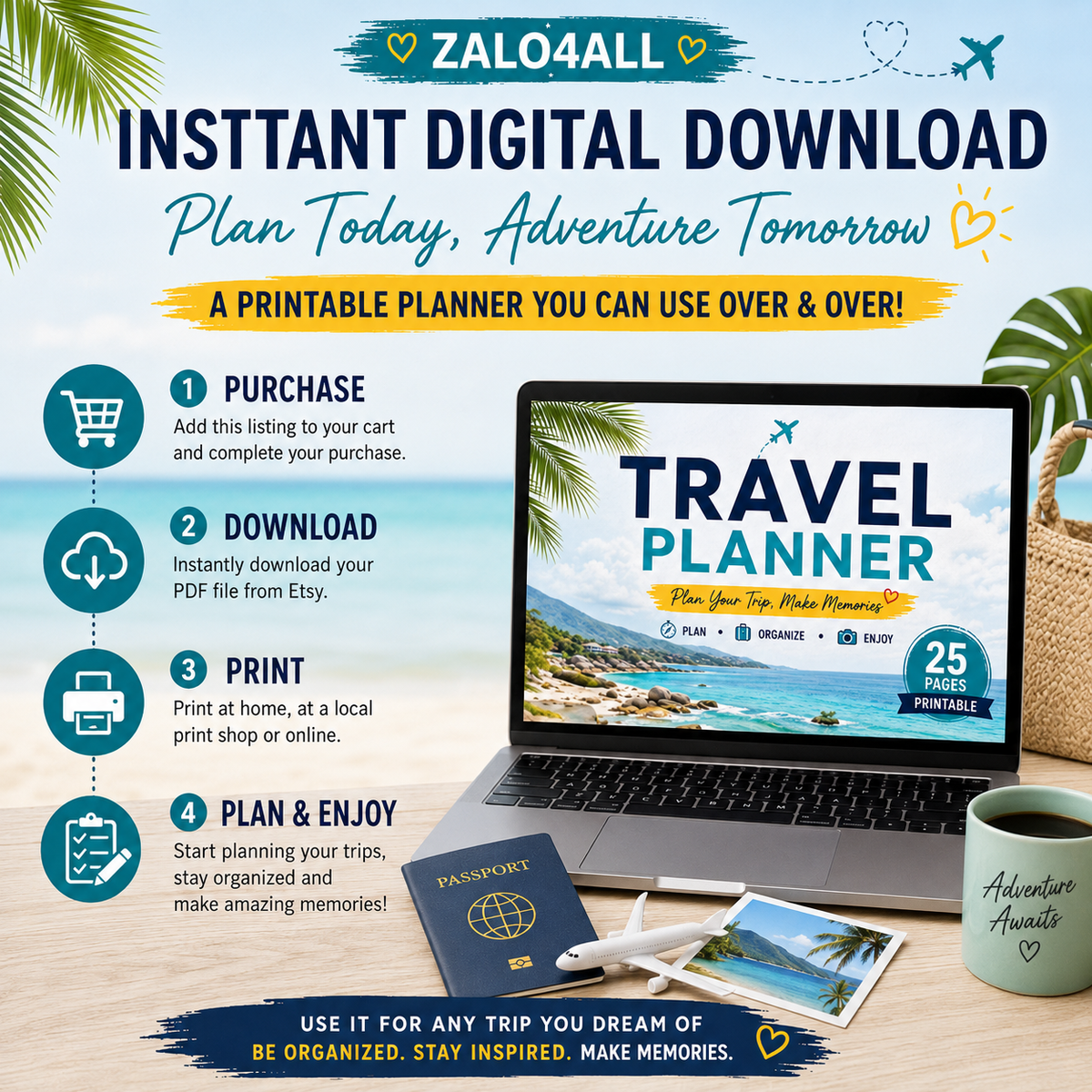 Travel Planner Printable 25 Page Vacation Planner Trip Itinerary Packing List Travel Budget PDF - digital product preview 4
