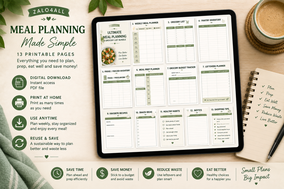 Meal Planner Printable PDF - 13 Page Weekly Meal Plan, Grocery List & Pantry Organizer - digital product preview 5