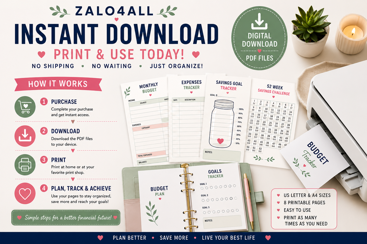 Savings Challenge & Budget Tracker Printable - 8 Page Budget Planner - Savings Tracker - Instant Download PDF - digital product preview 4