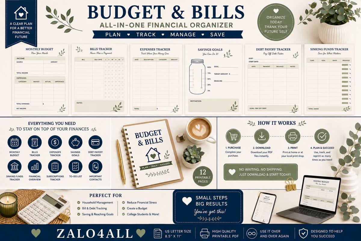 Home Management Binder Printable 30 Page Household Planner Cleaning Chores Budget Meal Planner PDF - digital product preview 8