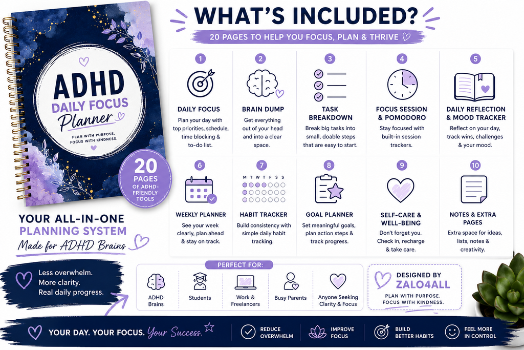 ADHD Daily Focus Planner Printable 20 Page Productivity Organization Habit Tracker PDF - digital product preview 5