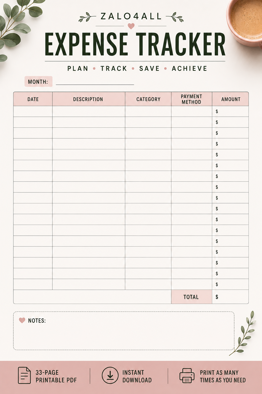 Budget Planner Printable PDF - Monthly Budget, Savings, Debt & Financial Goal Tracker - 33 Page Finance Planner - digital product preview 4