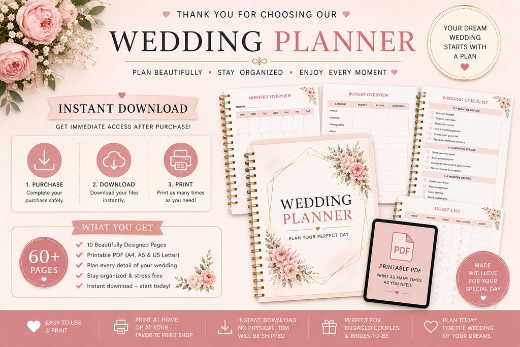 Wedding Planner Printable PDF - Wedding Planning Checklist - Bride Organizer - Budget, Guest List & Timeline - digital product preview 10