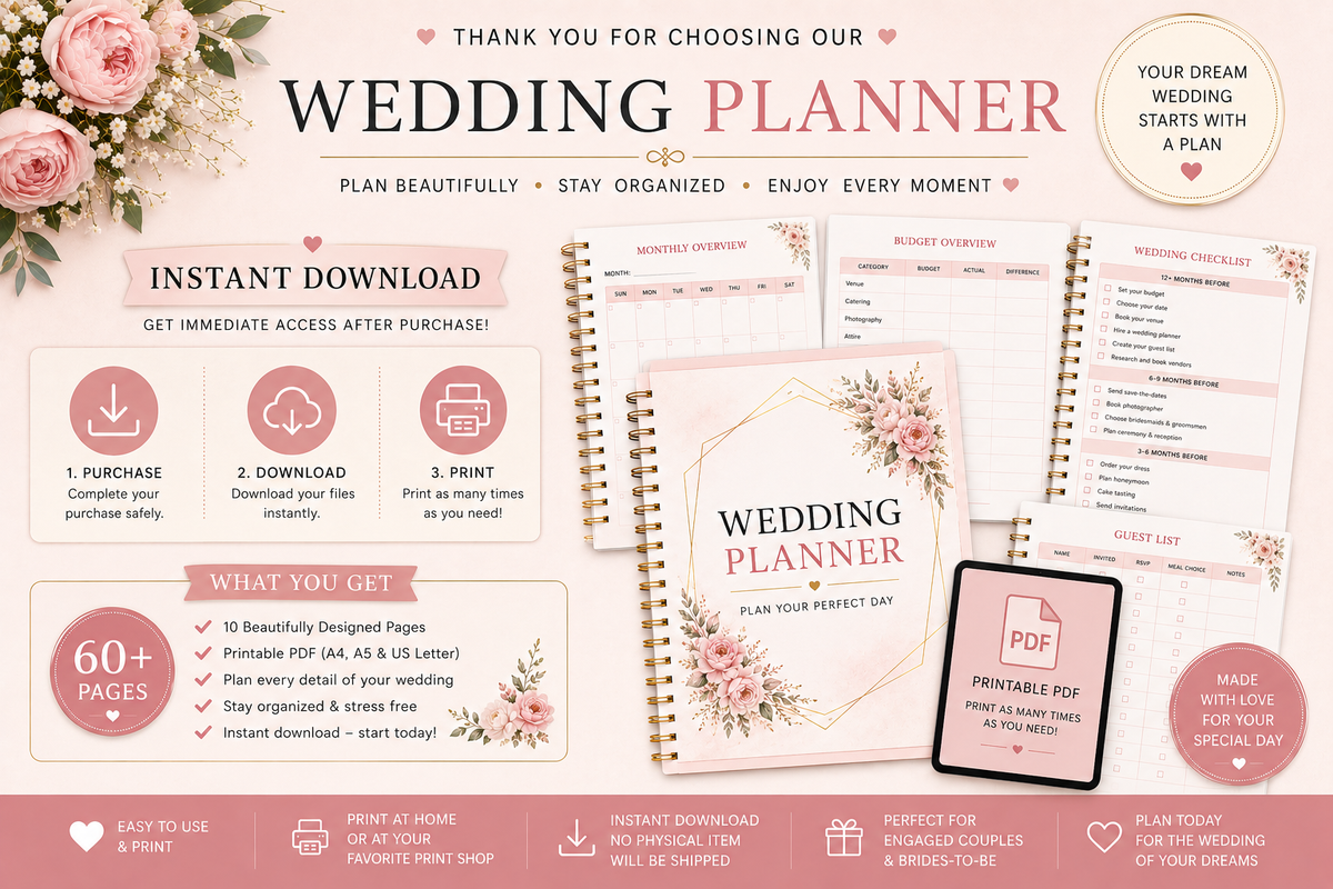Wedding Planner Printable PDF - Wedding Planning Checklist - Bride Organizer - Budget, Guest List & Timeline - digital product preview 10
