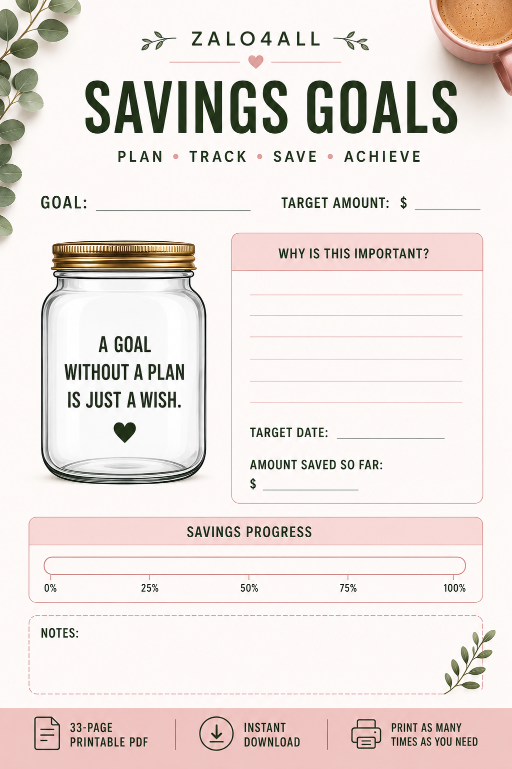 Budget Planner Printable PDF - Monthly Budget, Savings, Debt & Financial Goal Tracker - 33 Page Finance Planner - digital product preview 6