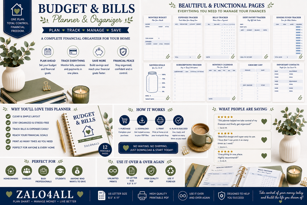 Home Management Binder Printable 30 Page Household Planner Cleaning Chores Budget Meal Planner PDF - digital product preview 9