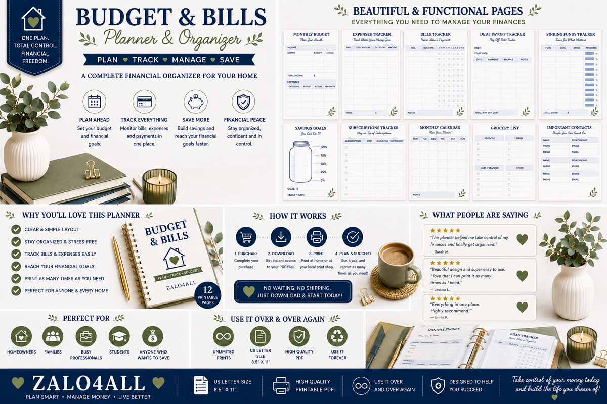 Home Management Binder Printable 30 Page Household Planner Cleaning Chores Budget Meal Planner PDF - digital product preview 9