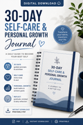 30 Day Self Care Journal Printable - Personal Growth Journal - Habit Tracker & Reflection Workbook - Instant Download PDF - digital product preview 1