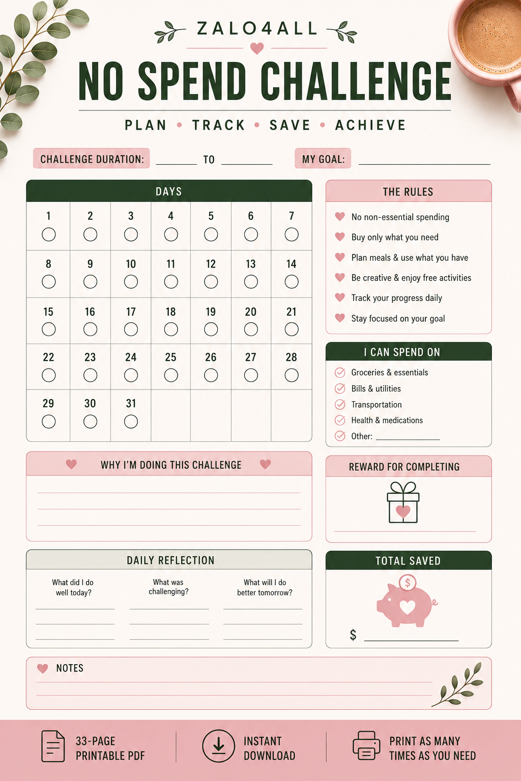 Budget Planner Printable PDF - Monthly Budget, Savings, Debt & Financial Goal Tracker - 33 Page Finance Planner - digital product preview 9