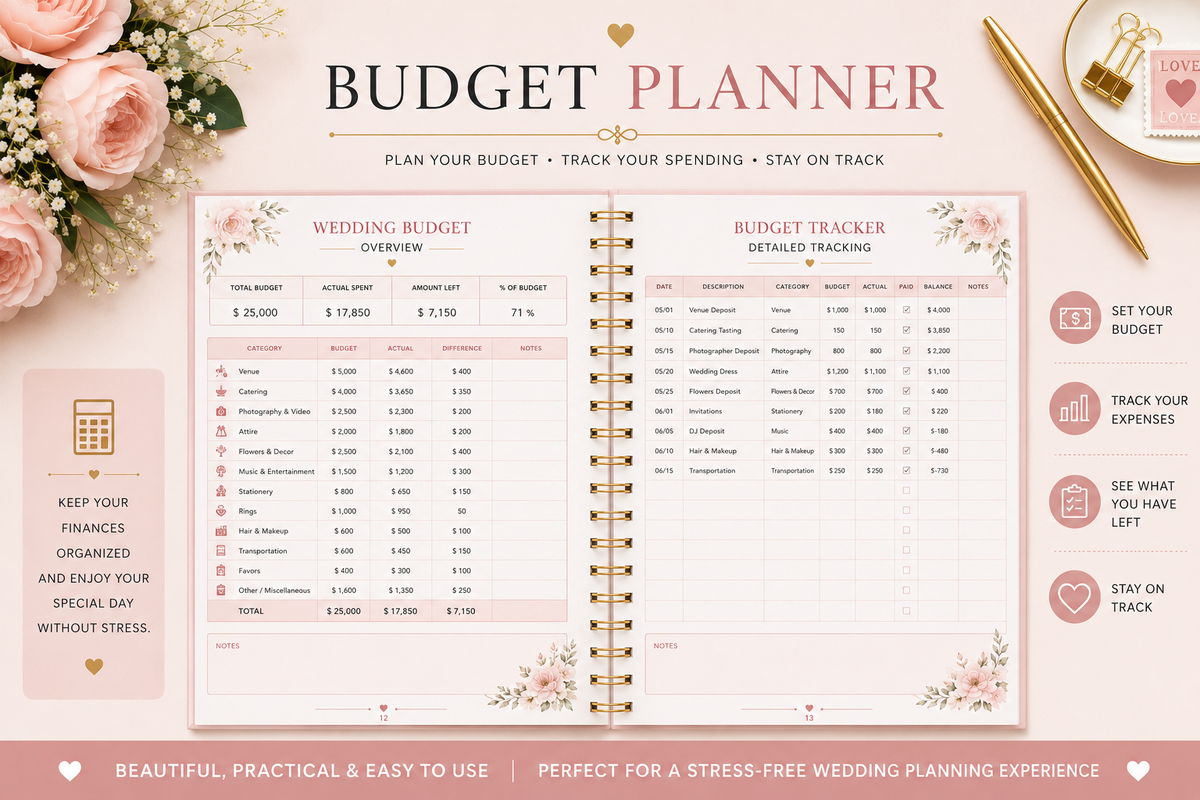 Wedding Planner Printable PDF - Wedding Planning Checklist - Bride Organizer - Budget, Guest List & Timeline - digital product preview 3