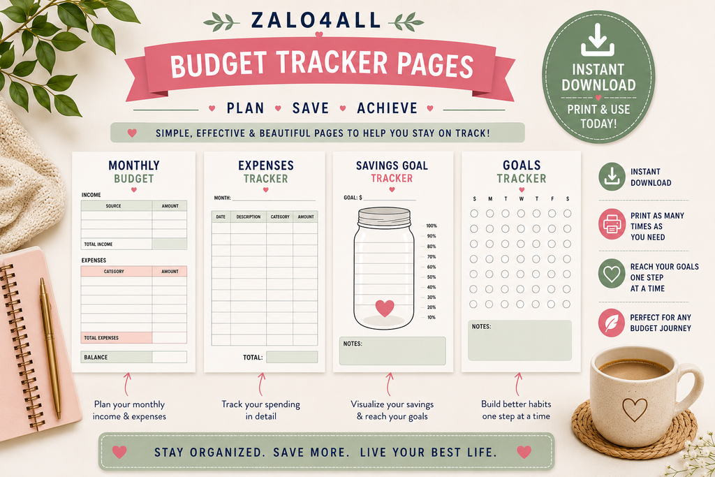 Savings Challenge & Budget Tracker Printable - 8 Page Budget Planner - Savings Tracker - Instant Download PDF - digital product preview 3