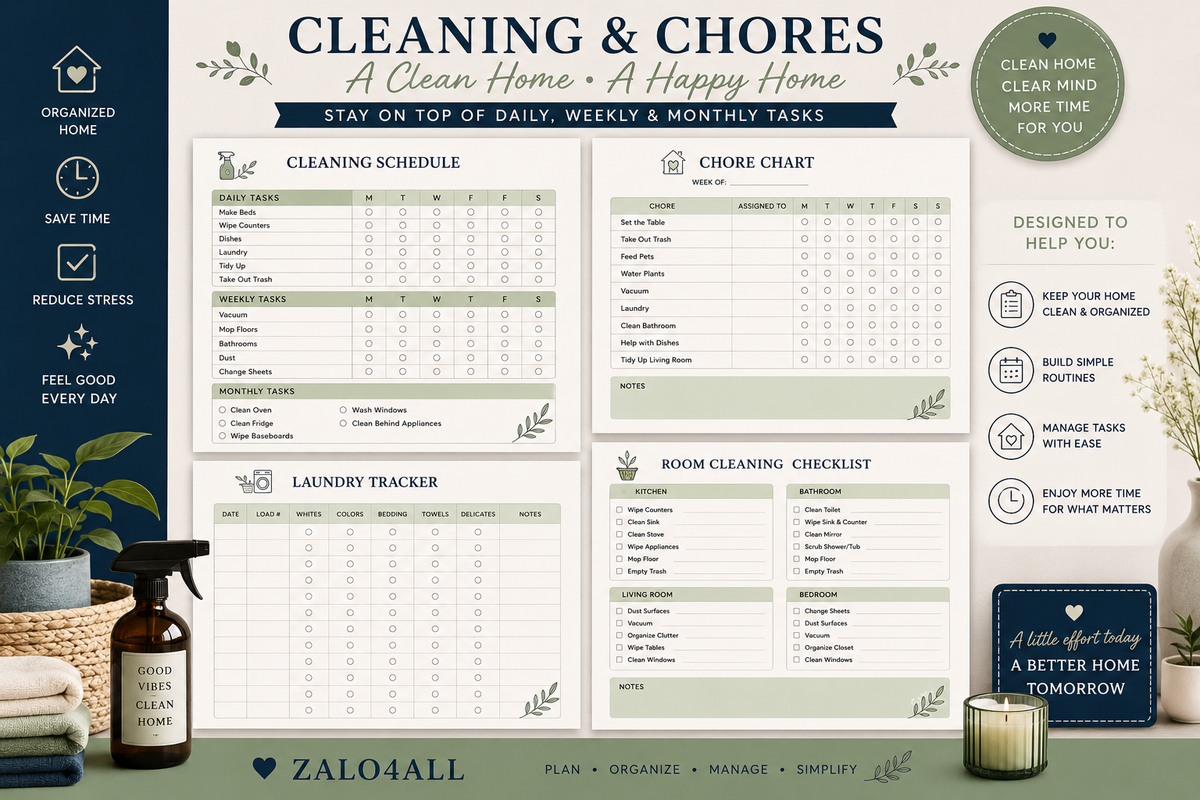 Home Management Binder Printable 30 Page Household Planner Cleaning Chores Budget Meal Planner PDF - digital product preview 3