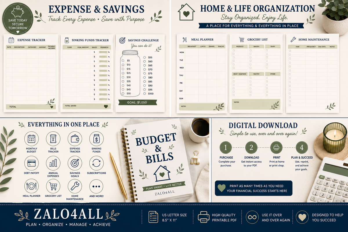 Home Management Binder Printable 30 Page Household Planner Cleaning Chores Budget Meal Planner PDF - digital product preview 6