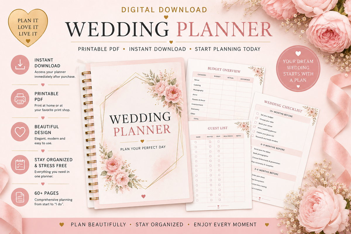 Wedding Planner Printable PDF - Wedding Planning Checklist - Bride Organizer - Budget, Guest List & Timeline - digital product preview 8