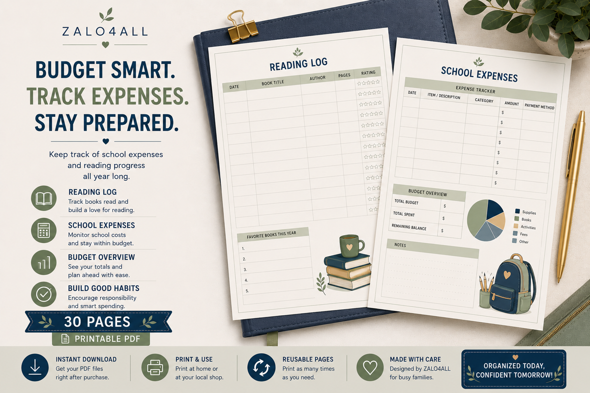 Back to School Family Organizer Printable 30 Page School Planner PDF