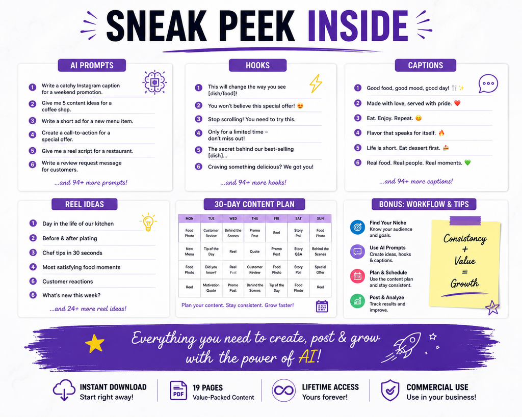 AI Social Media Growth Kit 2026 - 100 ChatGPT Prompts, Hooks & Captions - 30 Day Content Plan PDF - digital product preview 4