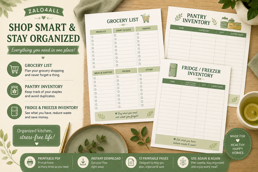 Meal Planner Printable PDF - 13 Page Weekly Meal Plan, Grocery List & Pantry Organizer - digital product preview 3